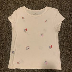 American Eagle sit and sexy t-shirt, cream color with floral embroidery. Size S